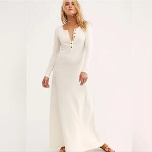Free People FP Beach Santa Fe Maxi Dress Cream Henley Off White Womens Small